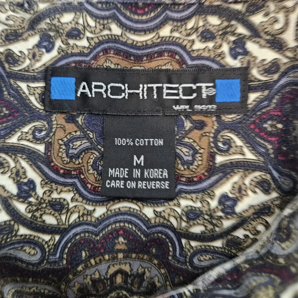 Architect Shirt Mens Sz. M button down long sleeve Geometric browns blues - Picture 7 of 10
